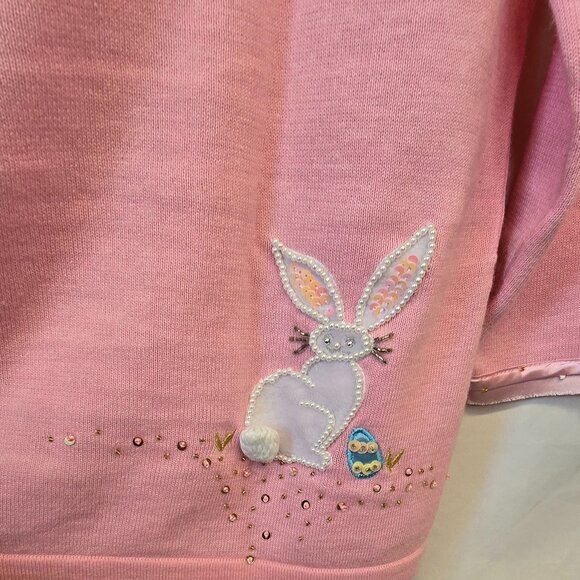 Vintage Berek 2 Takako Sakon Pink Embroidered/beaded Sweater, Size Large, Bunny - Picture 5 of 7